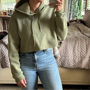 Sage Olive Green Cropped Hoodie Medium